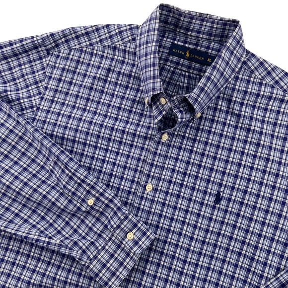 Ralph Lauren Other - Ralph Lauren Men XL Blue White Plaid Cotton Button Down Long Sleeve Shirt Preppy